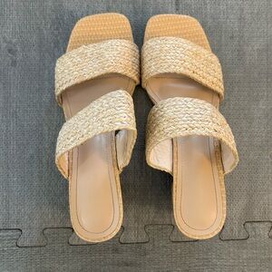 Women's Tan Woven Slide Sandals. Size 39.